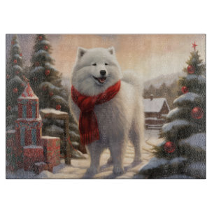 Samoyed Dog in Snow Christmas Cutting Board