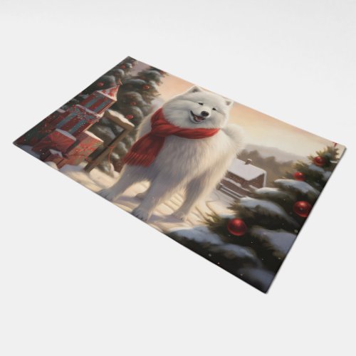 Samoyed Dog in Snow Christmas  Doormat