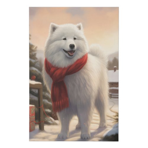 Samoyed Dog in Snow Christmas  Faux Canvas Print