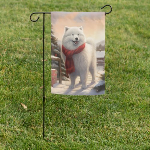 Samoyed Dog in Snow Christmas  Garden Flag