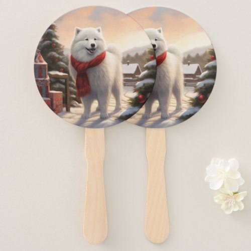 Samoyed Dog in Snow Christmas  Hand Fan