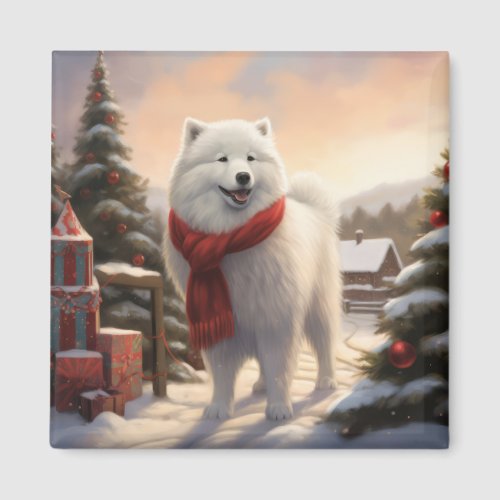 Samoyed Dog in Snow Christmas  Magnet