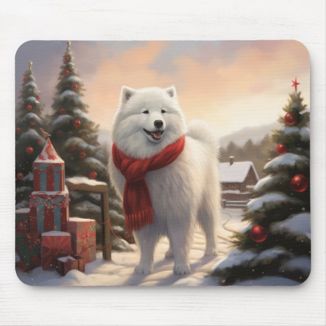 Samoyed Dog in Snow Christmas  Mouse Pad (Front)
