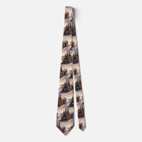 Samoyed Dog in Snow Christmas  Neck Tie