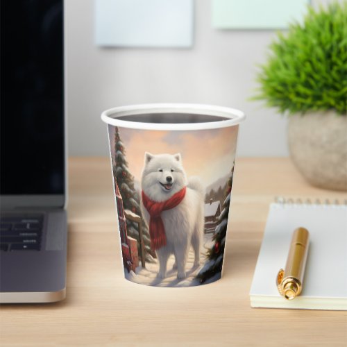 Samoyed Dog in Snow Christmas  Paper Cups