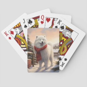Samoyed Dog in Snow Christmas Poker Cards