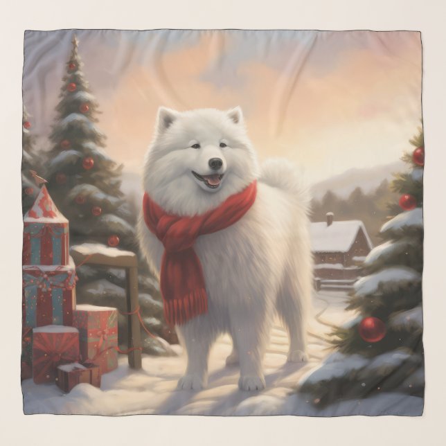 Samoyed Dog in Snow Christmas  Scarf (Front)