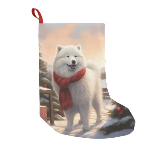 Samoyed Dog in Snow Christmas  Small Christmas Stocking