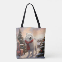 Samoyed Dog in Snow Christmas Tote Bag