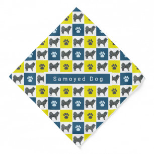 Samoyed Dog & Paw Yellow & Blue Grid Bandana