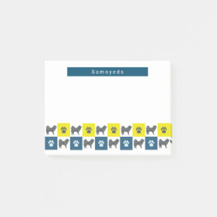 Samoyed Dog & Paw Yellow & Blue Grid Silhouette Post-it Notes