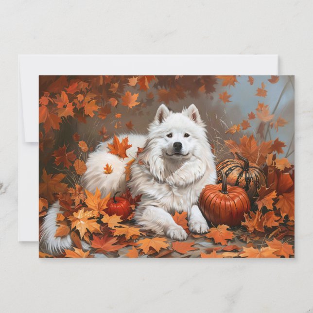 Samoyed Dog Personalized Name Autumn Note Card (Back)
