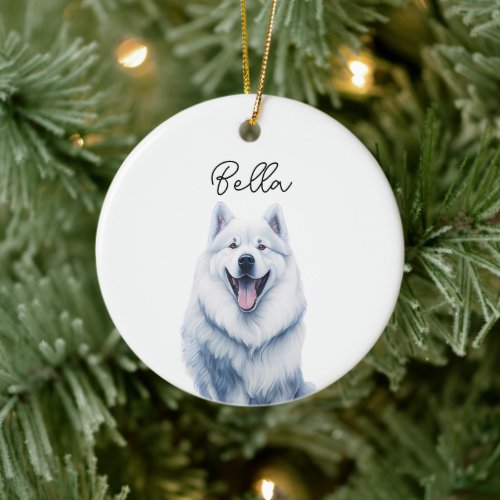 Samoyed Dog Pet Custom Name Holiday Christmas Ceramic Ornament