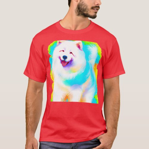 Samoyed Dog Rainbow Painting T_Shirt