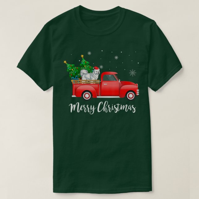 Samoyed Dog Riding Red Truck Christmas  T-Shirt (Design Front)