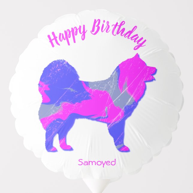 Samoyed Dog Silhouette Cute Pink Blue White  Balloon (Front)