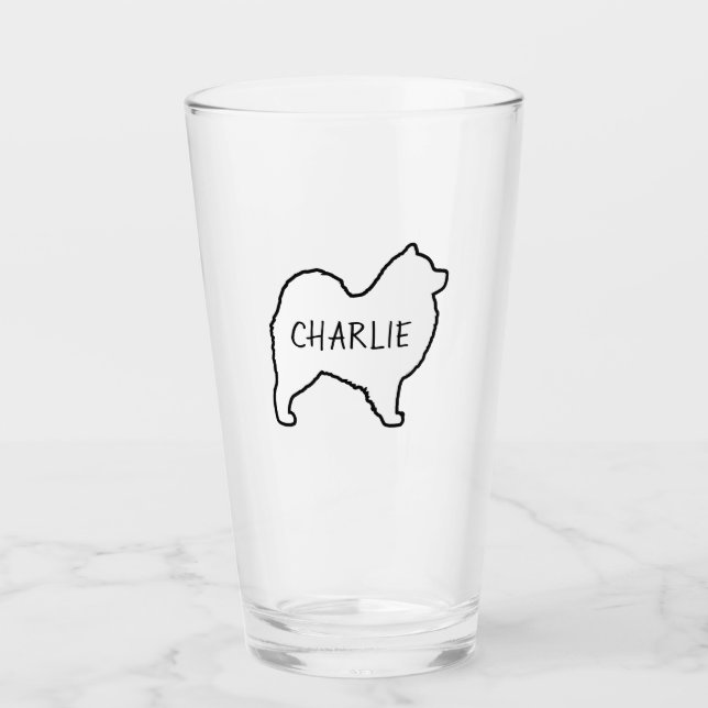 Samoyed Dog Silhouette Outline Personalized Glass (Front)
