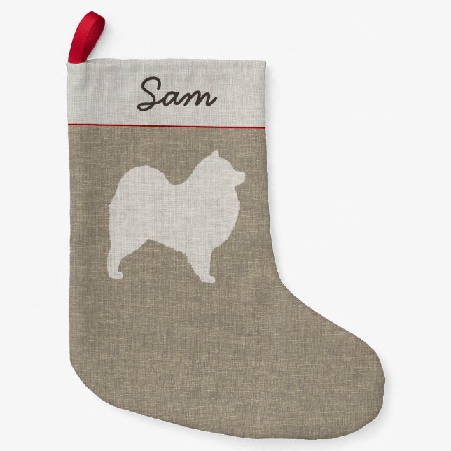 Samoyed Dog Silhouette Personalized Holiday Xmas Small Christmas Stocking (Front)