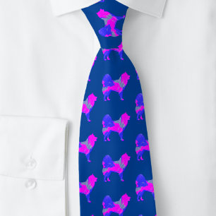 Samoyed Dog Silhouette Pink & Blue Dark Blue Neck Tie
