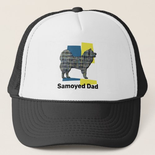 Samoyed Dog Silhouette Tricolour Grid Trucker Hat