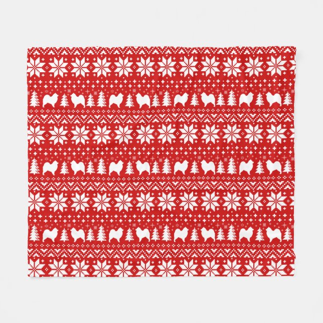 Samoyed Dog Silhouettes Cute Christmas Holiday Fleece Blanket (Front (Horizontal))