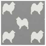 Samoyed Dog Silhouettes Pattern Grey and White Fabric