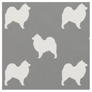 Samoyed Dog Silhouettes Pattern Grey and White Fabric