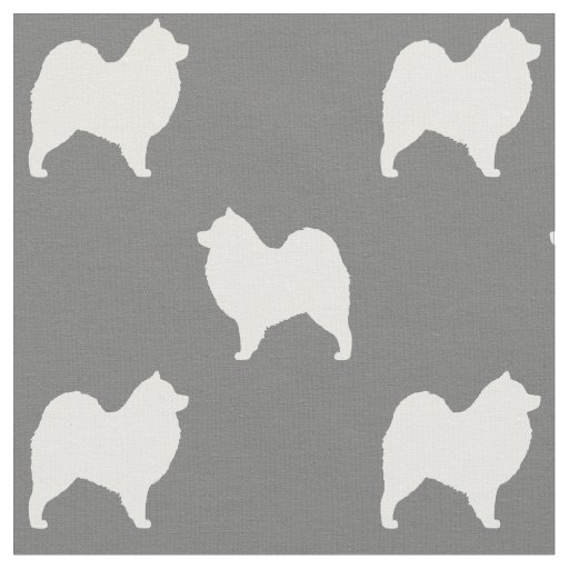Samoyed Dog Silhouettes Pattern Grey and White Fabric