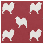 Samoyed Dog Silhouettes Pattern Red and White Fabric