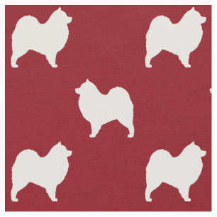 Samoyed Dog Silhouettes Pattern Red and White Fabric
