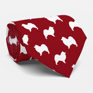 Samoyed Dog Silhouettes Pattern Red and White Neck Tie