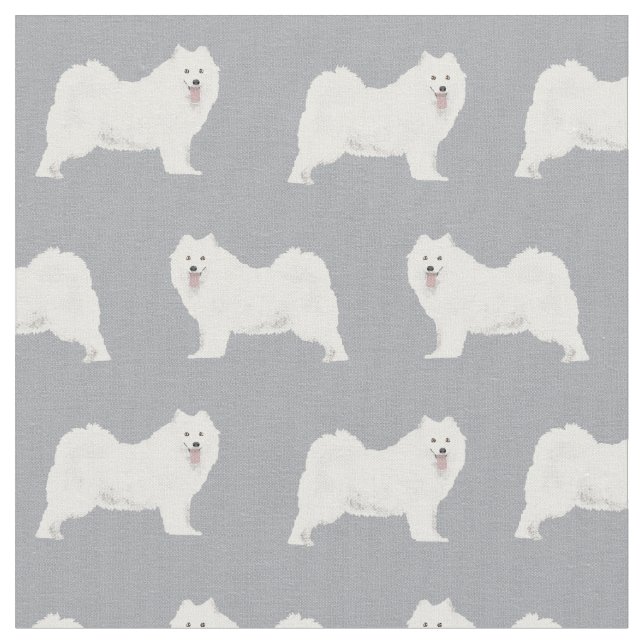Samoyed dog simple grey fabric (Close Up)