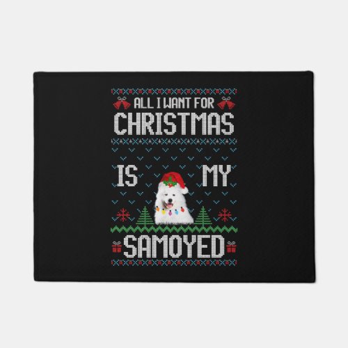 Samoyed Dog Ugly Christmas Sweater Doormat
