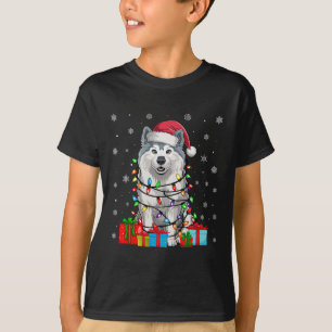 Samoyed Dog Ugly Xmas Lights Santa Hat Samoyed Dog T-Shirt