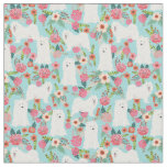 Samoyed dog vintage florals light blue fabric