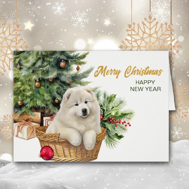 Samoyed Dog Wicker Basket Christmas Tree Cards (Creator Uploaded)