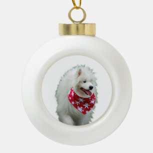 Samoyed Dog with Bandana Round Christmas Ornament