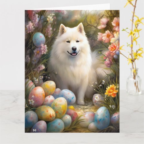 Samoyed Dog with Easter Eggs Holiday Card