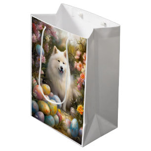 Samoyed Dog with Easter Eggs Holiday Medium Gift Bag