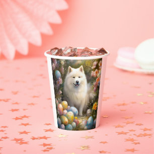 Samoyed Dog with Easter Eggs Holiday Paper Cups