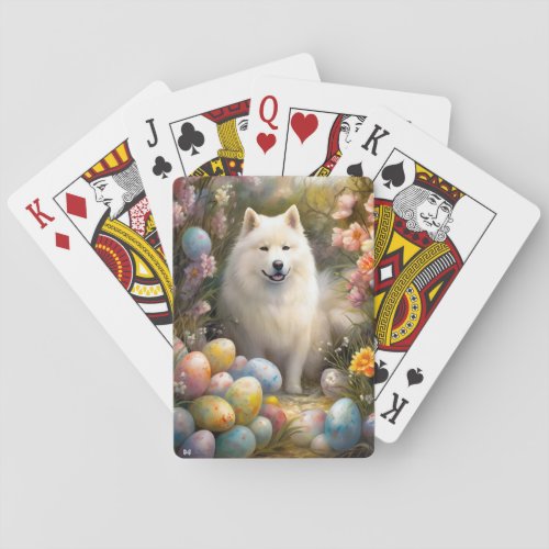 Samoyed Dog with Easter Eggs Holiday Poker Cards