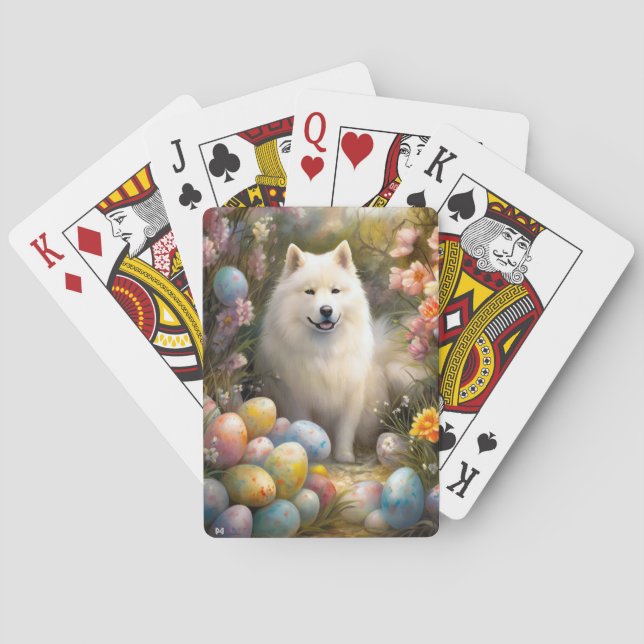Samoyed Dog with Easter Eggs Holiday Poker Cards (Back)