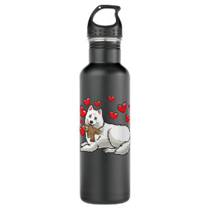 Samoyed Dog With Stuffed Animal And Hearts Stainless Steel Water Bottle