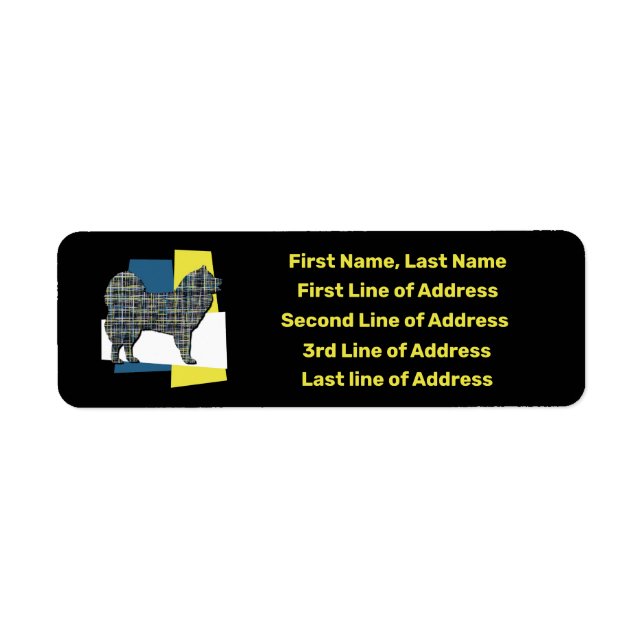 Samoyed Dog Yellow & Blue Grid Tricolour Address Label (Front)