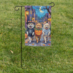Samoyed Dogs Trick-or-Treating Halloween Costumes Garden Flag