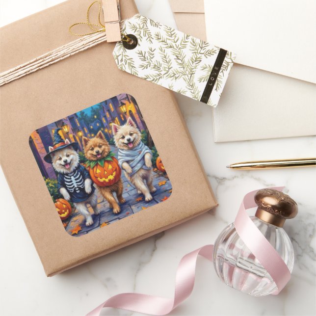 Samoyed Dogs Trick-or-Treating Halloween Costumes Square Sticker (Gifting)