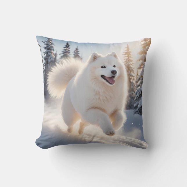 Samoyed Elegant Throw Pillow (Front)