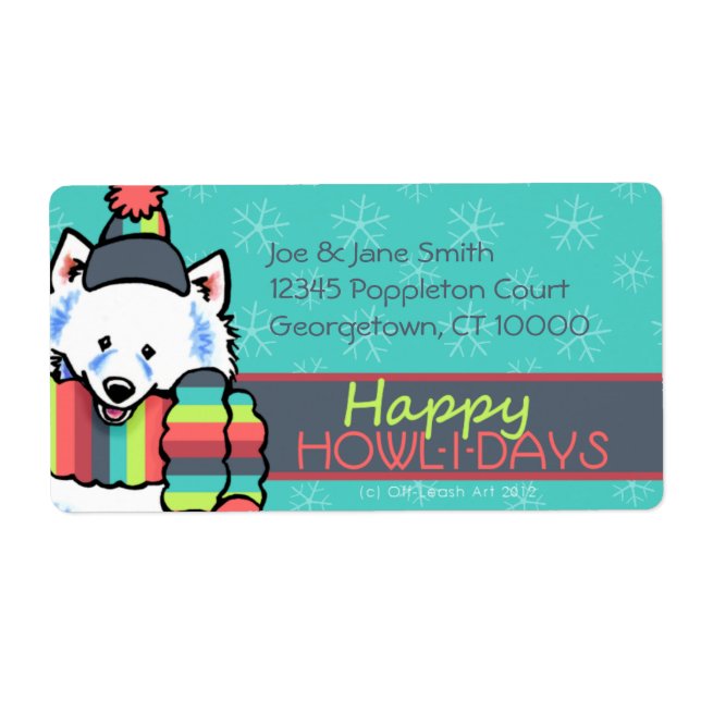 Samoyed Eskie Happy Howlidays Label (Front)