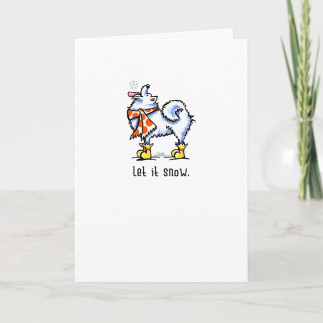Samoyed Eskie Scarf Let it Snow Christmas Greeting Holiday Card (Front)