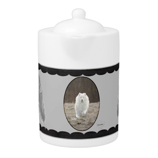 Samoyed & Feather Design Teapot (Front)
